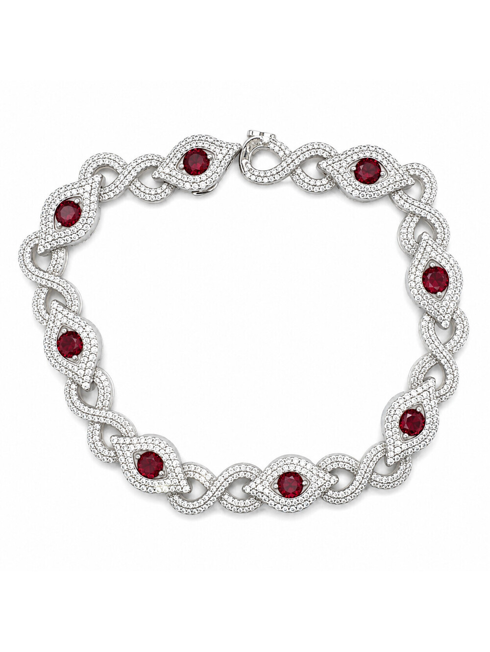 10.89ct Ruby Red Moissanite Evil Eye Bracelet 925 Sterling Silver Tennis NEW !!